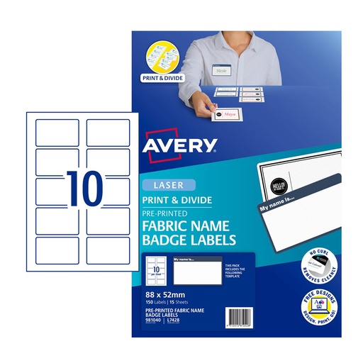 [WS5TDGU01] Avery Fabric Name Badge Label 15pcs (10 per Sheet)
