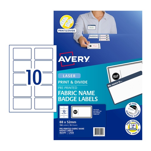 [WS5XWFC01] Avery Blue Boarder Fabric Name Badge Label 15pcs (10/Sheet)