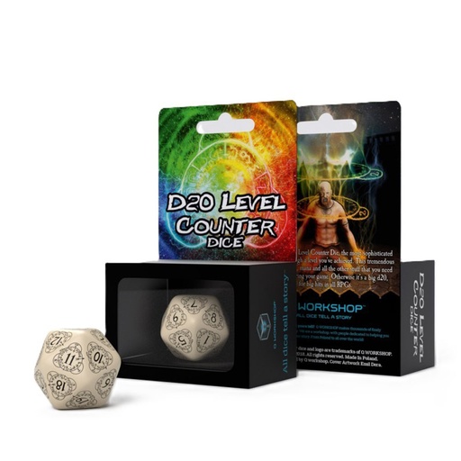 [LP5BOCO01] Q Workshop D20 Card Game Level Counter Dice (Beige & Black)