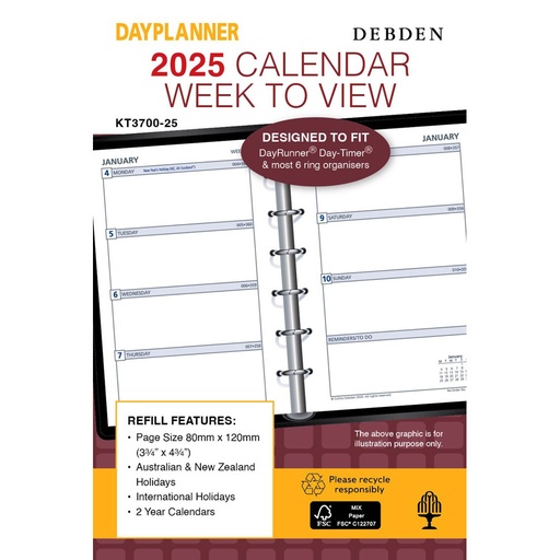 [WS6UWIX01] Debden 6-Ring WTV 2025 Pocket Dayplanner Refill (80x120mm)