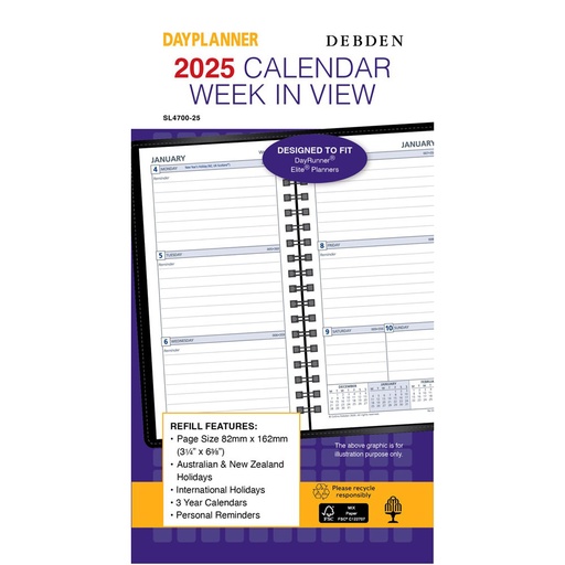 [WS6GYCT01] Debden Slimline 6-Ring WTV 2025 Dayplanner Refill (82x162mm)