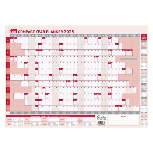 [WS6BESZ01] Sasco Compact Year to View 2025 Planner (594x420mm)