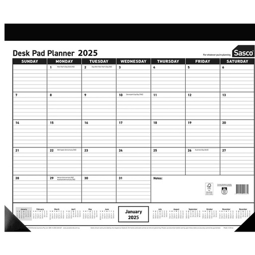 [WS6TOAB01] Sasco Year to View 2025 Desk Pad Planner (430x555mm)