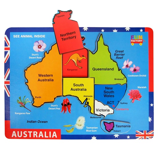 [AB1PVW01] Fun Factory Australian Map Raised Wooden Puzzle