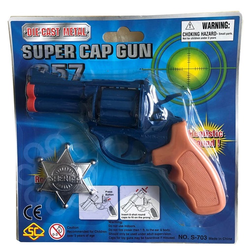 [AB1VWP01] Gun 8 Shot Diecast .357 Magnum Pistol with Sherrif Badge